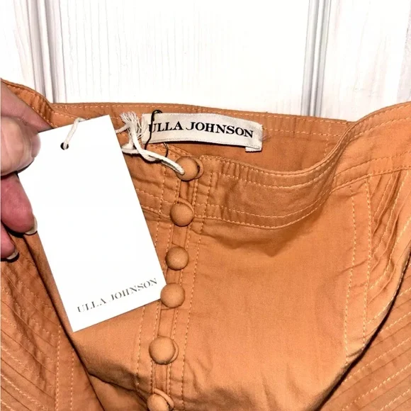 NWT Ulla Johnson Cosette Pleated Poplin Midi Dress w/Pockets Pale Peach Size 2 - Picture 10 of 13